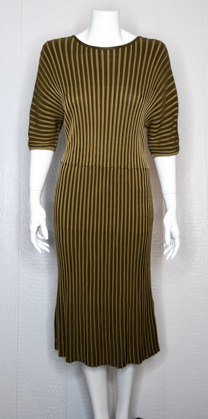 & OTHER STORIES Batwing Dolman Sleeve Gold Ribbed Stretch Midi Dress SMALL